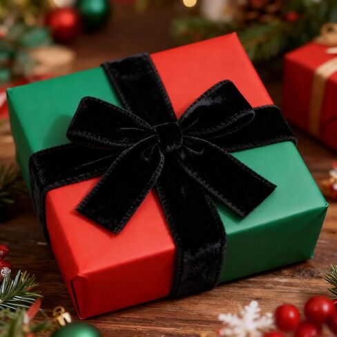 Meseey 2.5 Inch Black Velvet Wired Ribbon, 10 Yards Wide Black Velvet Ribbon with Wire Edge for Christmas Tree Gift Wrapping Holiday Bouquet Decor in Kuwait