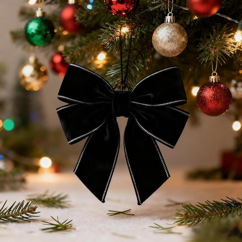 Meseey 2.5 Inch Black Velvet Wired Ribbon, 10 Yards Wide Black Velvet Ribbon with Wire Edge for Christmas Tree Gift Wrapping Holiday Bouquet Decor in Kuwait