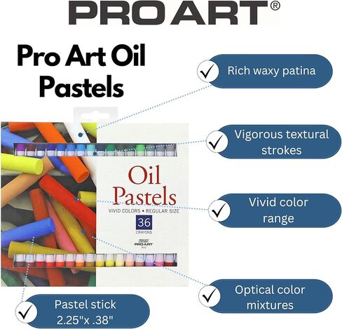 PRO ART Oil Pastels Regular Vivid Color 36pc, Soft & Oil Pastels for Artists, Artist Crayons for Drawing & Sketching, Pastel Art Supplies for Adults in Kuwait