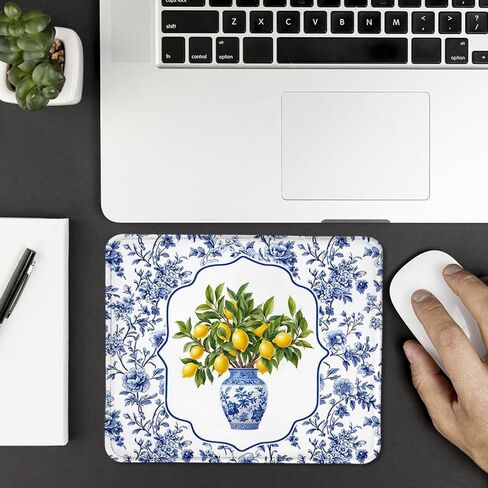 Blue and White Chinoiserie Lemon Square Mouse Pad, Grandmillennial Floral Porcelain Lemon Mousepad Mat for Home Office Computer Gaming Desk Accessories 9.5x7.9 in in Saudi Arabia