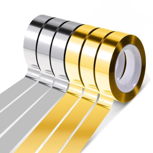 6 Rolls Metallic Mirror Tape, Gold & Silver 1/2 Inch Self Adhesive Mirror Tape Polyester Film Decor Tapes DIY Graphic ArtTape for Wall Decor TV Frame Crafts Decoration and Gift Box Wrapping in Kuwait