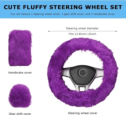 Fluffy Steering Wheel Covers Set, Fuzzy Wool Wheel Protector with Handbrake & Gear Shift Cover, Soft Warm Steering Wheel Wrap Furry Interior Accessories for Women Girls (Purple) in Saudi Arabia