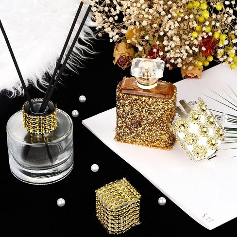 WILLBOND 3 Rolls 3 Yards Bling Crystal Rhinestone Ribbon 3 Styles Gold Diamond Ribbons Flower Mesh Faux Crystal Diamond Ribbon Wrap Banding Belt Wrap for Cake DIY Crafts Wedding Birthday Party Decor in Kuwait