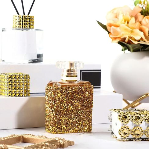 WILLBOND 3 Rolls 3 Yards Bling Crystal Rhinestone Ribbon 3 Styles Gold Diamond Ribbons Flower Mesh Faux Crystal Diamond Ribbon Wrap Banding Belt Wrap for Cake DIY Crafts Wedding Birthday Party Decor in Kuwait