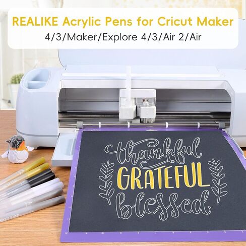 أقلام جل أكريليك REALIKE متوافقة مع Cricut Maker 4/Maker 3/Maker/Explor 4/3/Air 2/Air، أقلام أكريليك سوداء وبيضاء وذهبية فضية للصخور والورق والخشب والقماش والزجاج والسيراميك والنسيج (0.8 نصيحة) in Kuwait