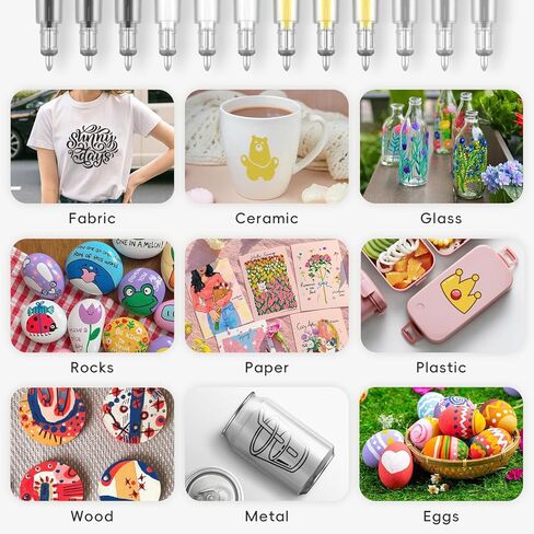 أقلام جل أكريليك REALIKE متوافقة مع Cricut Maker 4/Maker 3/Maker/Explor 4/3/Air 2/Air، أقلام أكريليك سوداء وبيضاء وذهبية فضية للصخور والورق والخشب والقماش والزجاج والسيراميك والنسيج (0.8 نصيحة) in Kuwait