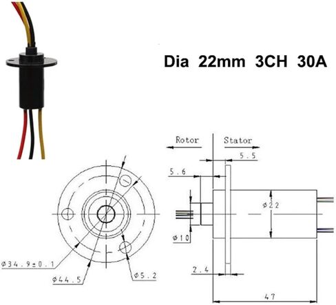1PCS OD 22mm 3 Wires Electric Collector Ring Large Current 30A Conductive Slipring for Monitor PTZ Rotary Union Joint in Saudi Arabia
