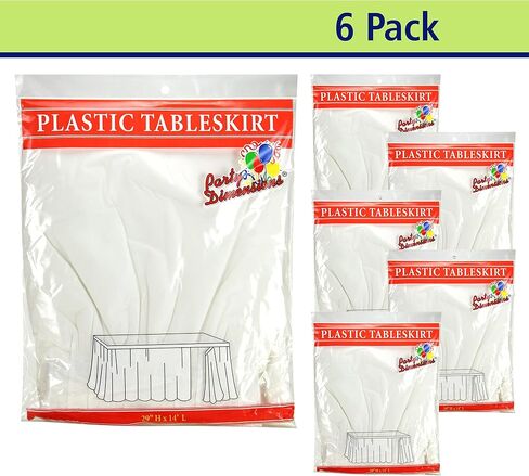 Party Dimensions Plastic Table Skirt, 29-Inches by 14-Feet - White - 6 Pack in Saudi Arabia