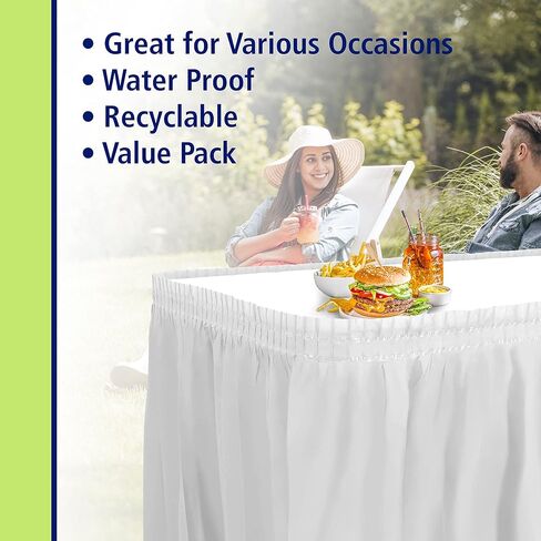 Party Dimensions Plastic Table Skirt, 29-Inches by 14-Feet - White - 6 Pack in Saudi Arabia