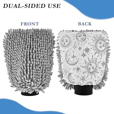 ALAZA Sun Stars Crescent Moon Cloud Car Wash Mitt Scratch Free, 2 Pack Absorbent Microfiber/Chenille Washing & Drying Mitts, M in Kuwait