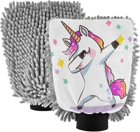 قفاز غسيل وتجفيف السيارات من ALAZA Unicorn Dabbing خالٍ من الخدوش، عبوة من قطعتين من الألياف الدقيقة الماصة/الشانيل للغسيل والتجفيف، مقاس L in Kuwait