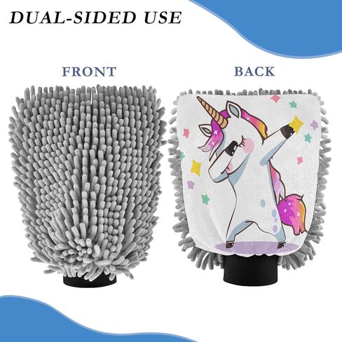قفاز غسيل وتجفيف السيارات من ALAZA Unicorn Dabbing خالٍ من الخدوش، عبوة من قطعتين من الألياف الدقيقة الماصة/الشانيل للغسيل والتجفيف، مقاس L in Kuwait
