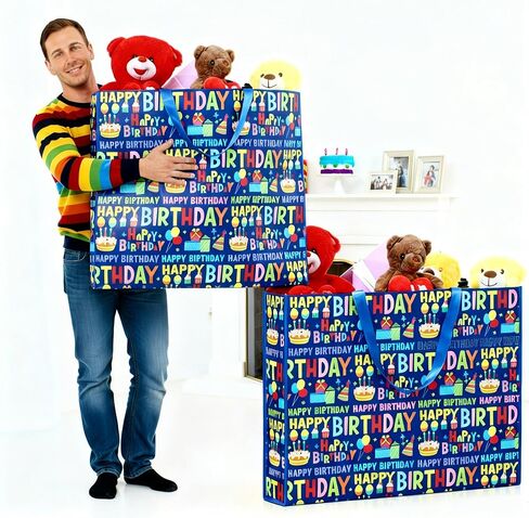 Pickmesh 1 Pcs Extra Large Birthday Bag 31.5x23.6x7.9 Inch Colorful Happy Birthday Gift Bag Oversize Non Woven Fabric Wrapping Pouch for Wedding Baby Shower Party Giant Present Wrap Supplies in Kuwait