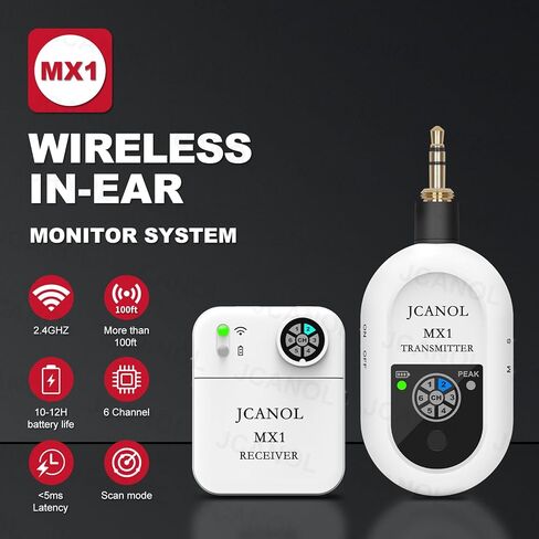 Wireless in Ear Monitor System, 2.4G Stereo Wireless IEM System with Beltpack Transmitter Receiver Auto-Pairing, 164ft for Studio, Band, Live Performance (MX1 Black) in Saudi Arabia