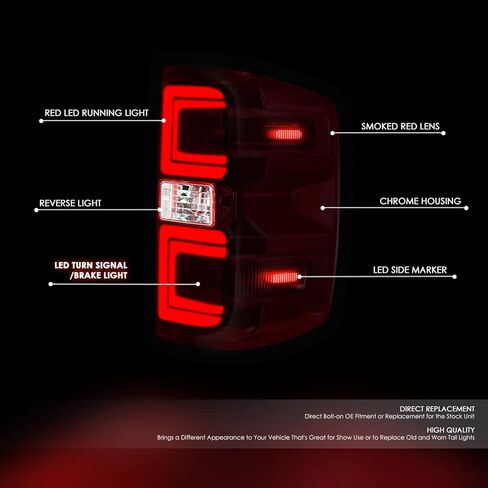 زوج من مصابيح LED الخلفية من DNA MOTORING TL-ZTL-002E-DR - مصابيح فرامل متوافقة مع 15-19 Silverado/Sierra 2500/3500 HD، عدسات حمراء مدخنة in Kuwait