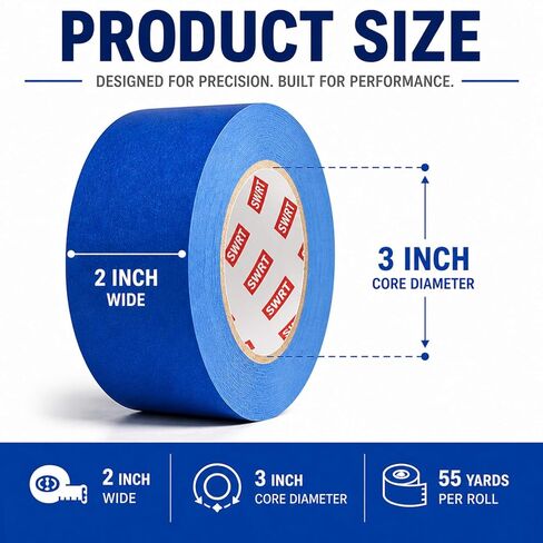 SWRT Blue Painters Tape 2 Inch x 55 Yards, 6 Rolls (330 Yards Total), Blue Masking Tape for Painting, Clean Removal Multi-Surface Paint Tape for Walls, Trim, DIY & Crafts in Kuwait