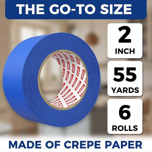 SWRT Blue Painters Tape 2 Inch x 55 Yards, 6 Rolls (330 Yards Total), Blue Masking Tape for Painting, Clean Removal Multi-Surface Paint Tape for Walls, Trim, DIY & Crafts in Kuwait
