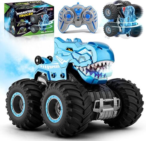 pinkking Monster Truck Toys Dinosaur RC Car Remote Control Trucks with Light & Spray Dinosaur RC Toys for Kids, 360° Spins and Drifting Monster Vehicle with Type-C Charging for Boys Girls Gift, Blue in Saudi Arabia