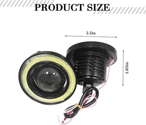2PCS Car Angel Eye Fog Light, 2.5" Round COB LED Super Bright Vehicle Fish Eye DRL Fog Lamp Bulb, Anti-Vibration Daytime Running Light with Halo Rings, Universal Fit (White/Green) in Saudi Arabia