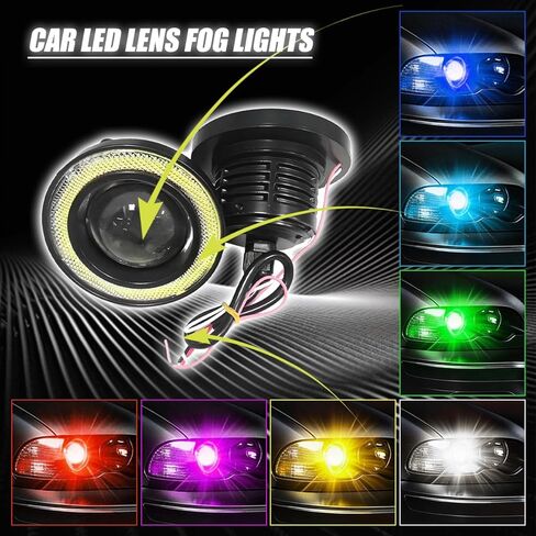 2PCS Car Angel Eye Fog Light, 2.5" Round COB LED Super Bright Vehicle Fish Eye DRL Fog Lamp Bulb, Anti-Vibration Daytime Running Light with Halo Rings, Universal Fit (White/Green) in Saudi Arabia