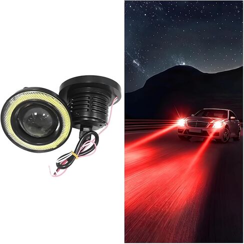 2PCS Car Angel Eye Fog Light, 2.5" Round COB LED Super Bright Vehicle Fish Eye DRL Fog Lamp Bulb, Anti-Vibration Daytime Running Light with Halo Rings, Universal Fit (White/Green) in Saudi Arabia