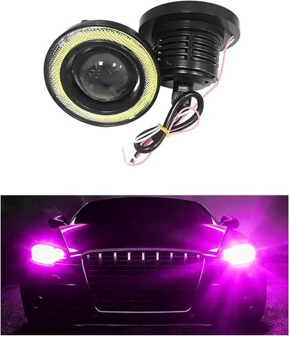 2PCS Car Angel Eye Fog Light, 2.5" Round COB LED Super Bright Vehicle Fish Eye DRL Fog Lamp Bulb, Anti-Vibration Daytime Running Light with Halo Rings, Universal Fit (White/Green) in Saudi Arabia
