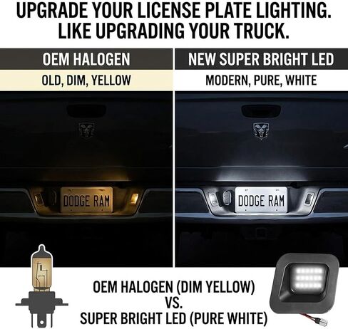 LED License Plate Light Assembly for 2003-2018 Dodge RAM 1500 2500 3500 Pickup & 2019-2022 RAM Classic, 6000K Diamond White Full SMD LED Tag Lamp, Smoked Lens, IP68 Waterproof, Pack of 2 in Saudi Arabia
