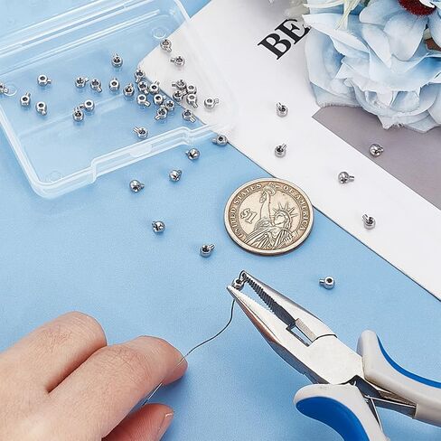 UNICRAFTALE 40Pcs Stainless Steel Crimp Beads Small Platinum Locker Seperator Beads Round Beads Cord End Caps Metal Crimp Beads for DIY Bracelets Necklaces Jewelry Making Hole:1mm in Kuwait