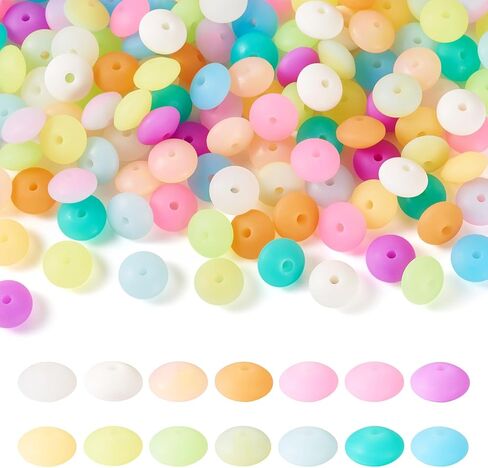 140Pcs Luminous Lentil Silicone Beads Colorful Glow in Dark Abacus Focal Beads 12mm Flat Round Rubber Spacer Bead for DIY Beadable Pens Bracelets Keychain Lanyards Making in Kuwait