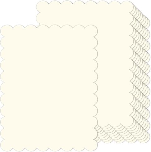 MixTeach 30 Pcs Off White Scalloped Cardstocks 8.5" x 11" Scalloped Edges Cardstock Paper Thick Double Sided Card Stock Printer for Cards Making, Crafts, Scrapbook, Invitations, Drawing, Printing in Kuwait