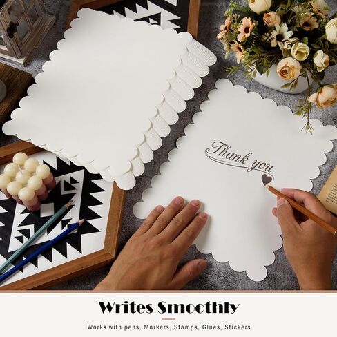 MixTeach 30 Pcs Off White Scalloped Cardstocks 8.5" x 11" Scalloped Edges Cardstock Paper Thick Double Sided Card Stock Printer for Cards Making, Crafts, Scrapbook, Invitations, Drawing, Printing in Kuwait