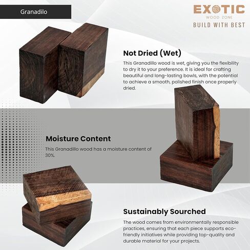 Exotic Wood Zone Granadillo Unfinished Wood Bowl Blanks | Hardwood Square Blocks for DIY Woodworking Enthusiasts Wood Pieces for Wood Crafts and Projects (6"x 6" x 3") 1 Pieces in Saudi Arabia