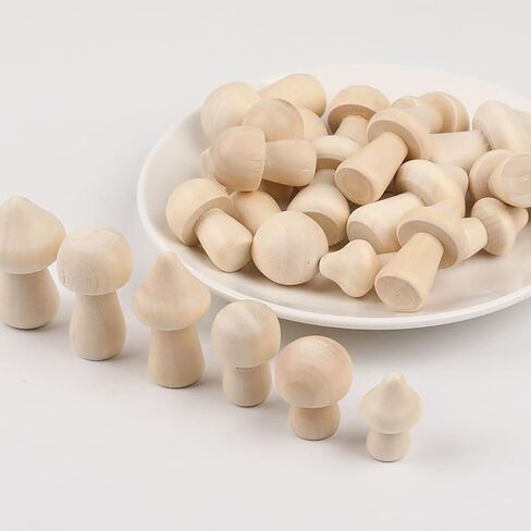 12 Pcs Unfinished Wooden Mushrooms Unpainted Wood Mushrooms Small Paintable Mushrooms Mini Mushroom Figurines Craft Mushrooms Ornaments in Kuwait