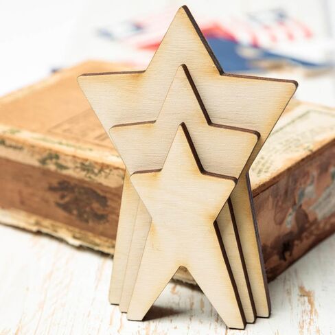 Factory Direct Craft Unfinished Wood Americana Star Set - Blank Wooden Stars for Patriotic DIY Projects, Crafts and American Home Decor (Size Range: 4-1/8" H to 6" H) in Saudi Arabia