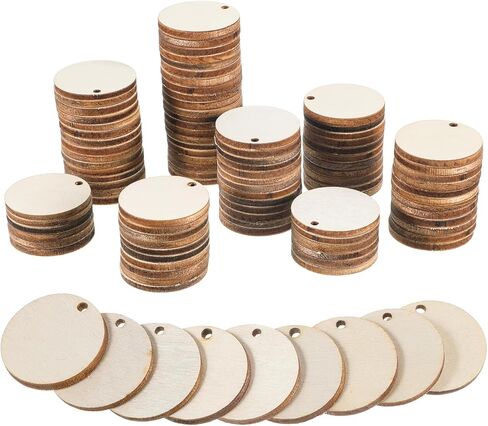 200 قطعة من الأقراص الخشبية المستديرة، دوائر خشبية للحرف اليدوية، دوائر خشبية دائرية فارغة غير مكتملة للحرف اليدوية، حلقات مفاتيح أقراص دائرية خشبية مع فتحات للهدايا المنزلية الصنع والفنون والحرف اليدوية in Kuwait