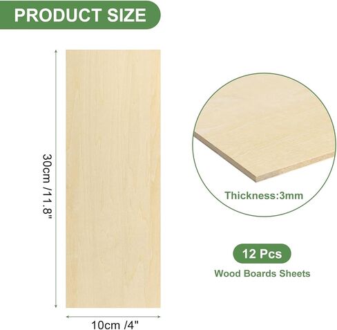 MECCANIXITY 12Pcs Basswood Sheets 12 x 4 x 1/8 Inch Plywood Wood Panels Lightweight/Durable for Painting, Dollhouse, Aircraft Model in Kuwait