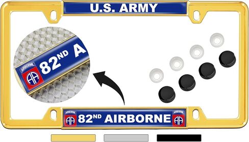 [Officially Licensed Product] - U.S. Army 82nd Airborne Division - Domed Custom-Made Personalized Narrow (Thin) Top 4 Hole Metal Car License Plate Frame with Free caps - Black (Qty: 1 Frame) in Kuwait