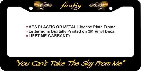 Firefly Serenity You Can't Take The Sky from Me Wide Top Aluminum Alloy License Plate Frame Black Metal 12" X 6" in Saudi Arabia