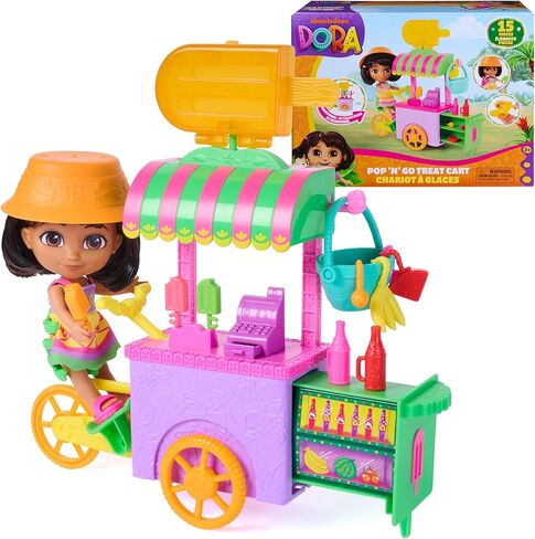 Dora, Pop 'N' Go Treat Cart with 15 Pieces, Transforming Cart & Toy Storage with 6-inch Dora Figure, Kids Toys for Girls & Boys Ages 3 and Up in Saudi Arabia