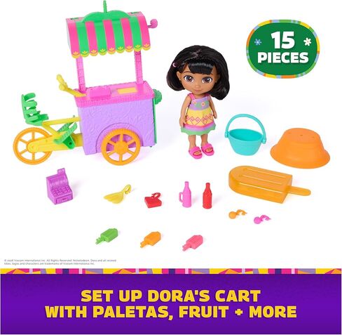Dora, Pop 'N' Go Treat Cart with 15 Pieces, Transforming Cart & Toy Storage with 6-inch Dora Figure, Kids Toys for Girls & Boys Ages 3 and Up in Saudi Arabia