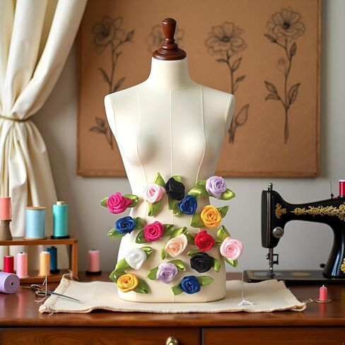 10 Colors Mini Ribbon Roses for Crafts, 100 Pcs Tiny Artificial Fabric Flowers with Leaves Small Rosettes Applique DIY Flower Satin Ribbon Roses for Sewing Bows Wedding Festival Decor in Saudi Arabia