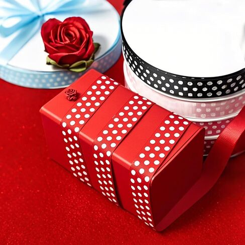 Length 10 Yards Polyester Polka Dot Pattern Ribbon Red Background White Dots for Gift Wrapping Party Decorations Hand Sewn in Kuwait