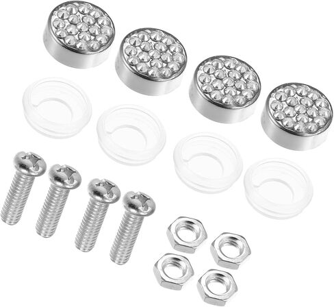 1 Set Bling Car License Plate Fasteners Screws Caps Covers White Universal Rhinestone License Plate Bolt Cap Plastic Washer Stylish Design in Saudi Arabia