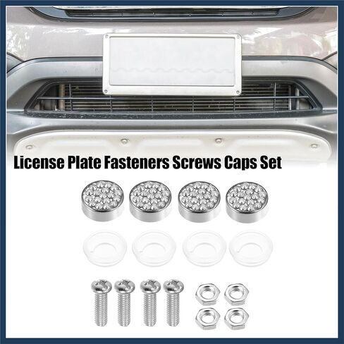 1 Set Bling Car License Plate Fasteners Screws Caps Covers White Universal Rhinestone License Plate Bolt Cap Plastic Washer Stylish Design in Saudi Arabia