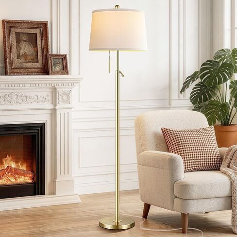 Gold Floor Lamp for Living Room, Modern Standing Lamp 55-67" Height Adjustable Brass Tall Floor Lamp with Pull Chain Switch and 3 CCT LED Blub for Living Room, Bedroom, Office & Corner Reading in Saudi Arabia