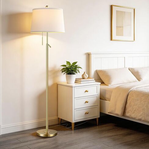 Gold Floor Lamp for Living Room, Modern Standing Lamp 55-67" Height Adjustable Brass Tall Floor Lamp with Pull Chain Switch and 3 CCT LED Blub for Living Room, Bedroom, Office & Corner Reading in Saudi Arabia