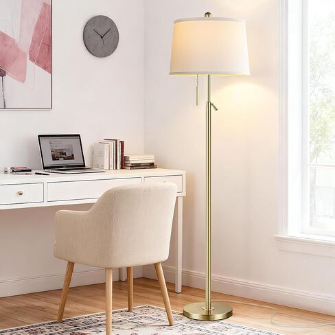 Gold Floor Lamp for Living Room, Modern Standing Lamp 55-67" Height Adjustable Brass Tall Floor Lamp with Pull Chain Switch and 3 CCT LED Blub for Living Room, Bedroom, Office & Corner Reading in Saudi Arabia