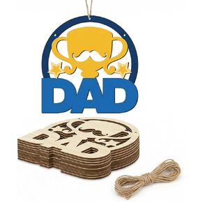 20 Pcs Father's Day DIY Wooden Craft Cutouts, Unfinished Smooth DAD Trophy Wood Ornaments with Pre-Drilled Holes, Father's Day Party Favors, Classroom Handmade Painting Decorations in Saudi Arabia