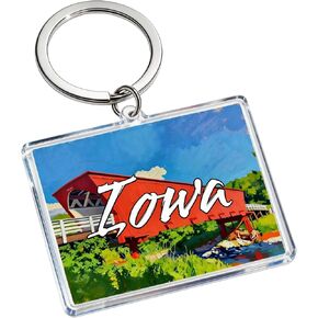 Iowa Covered Bridge Acrylic Keychain, Multicolor, 1.97 x 1.57 Inches, Lightweight Souvenir Bag Charm in Saudi Arabia