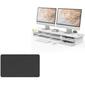 Fenge Dual Monitor Stand with Drawer & Desk Pad Bundle, 42.5 Inch 2-Tier Wood Monitor Riser & 23.6×13.8 Inch Double-Sided Waterproof Mouse Mat for Home Office in Saudi Arabia